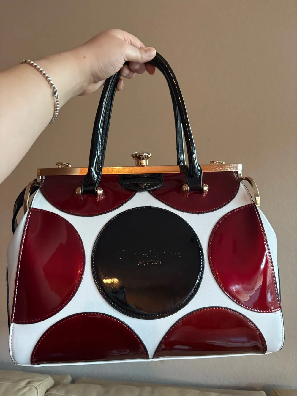 Retro Polka Dot Satchel - Black, White & Red